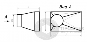 Переход прямоугольное сечение на круглое сечение (односторонний левый, тип 4)